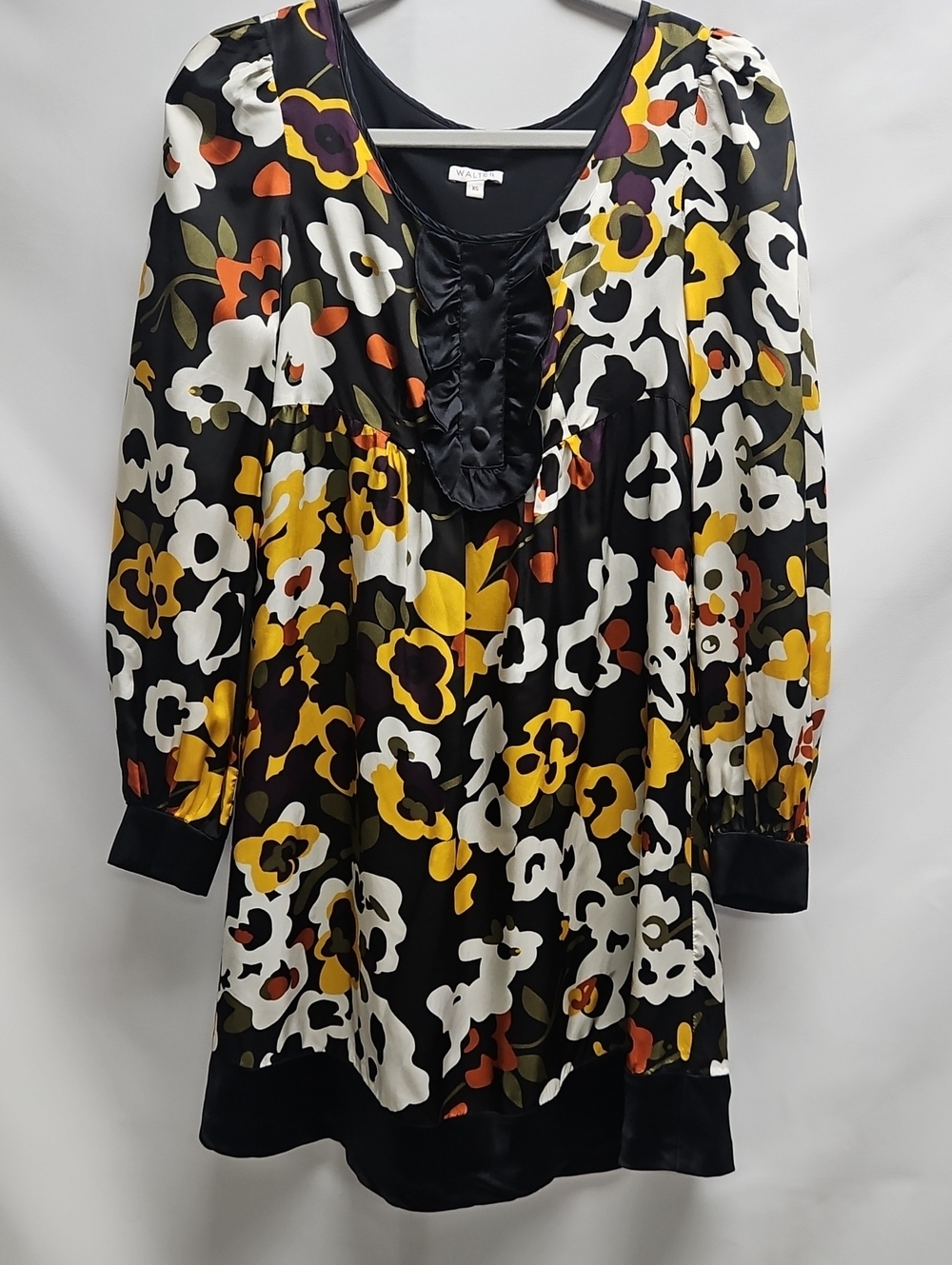 Walter Baker Womens XS Floral Viscose Mini Dress 100% Silk Lined Black